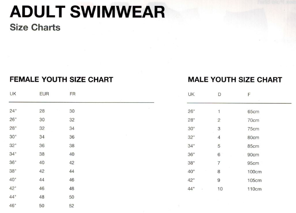 Speedo Youth Jammer Size Chart